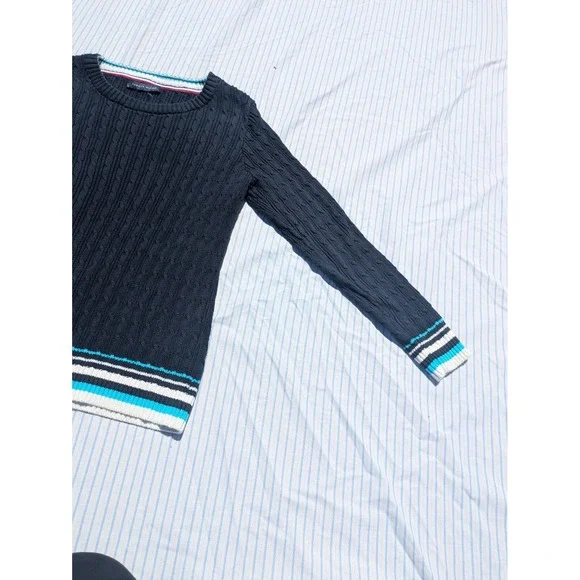 Tommy Hilfiger Women's Medium Blue Classic Fit Sweater‎ Cable Knit Warm Winter - Picture 3 of 8